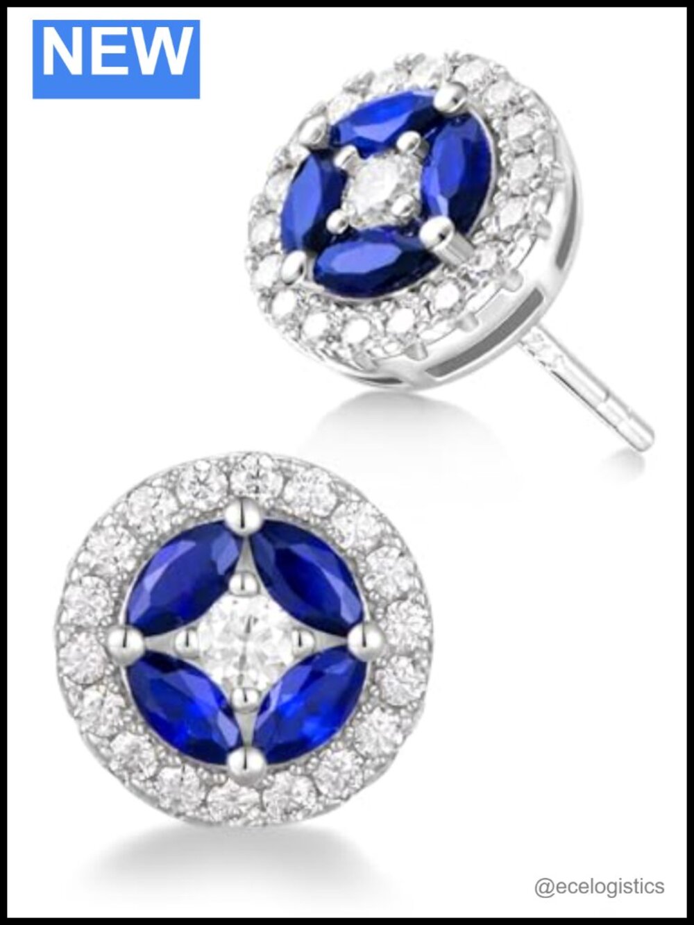 925 Sterling Silver Sapphire Moissanite Halo Stud Earrings
